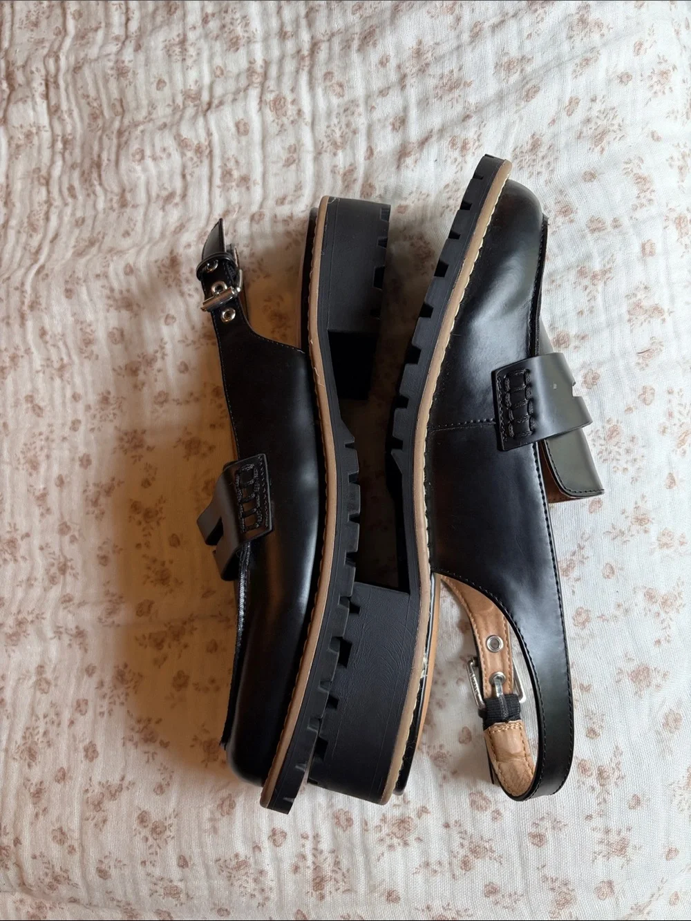 Dolce Vita Black Leather Slingback Lug Sole Sandals